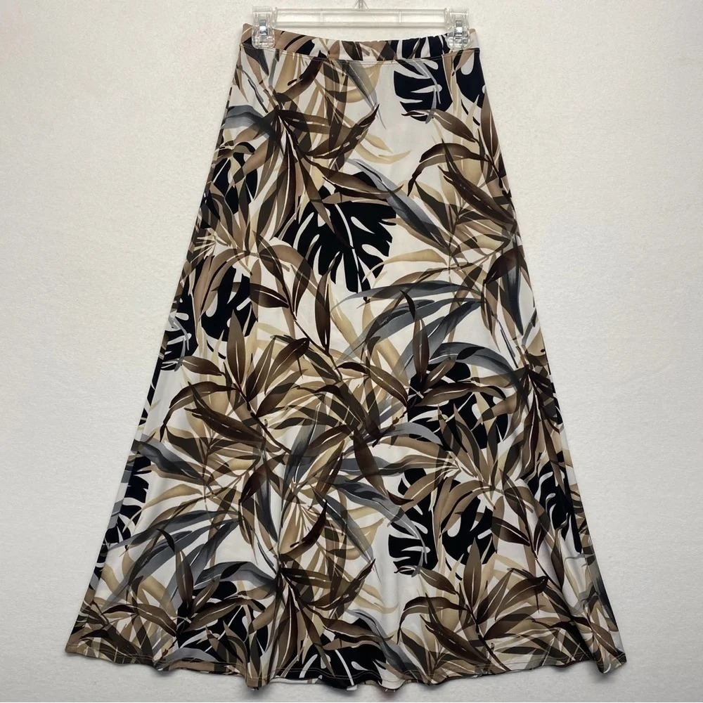 Dressbarn maxi Skirt Neutral Leaf Print‎ S Petite